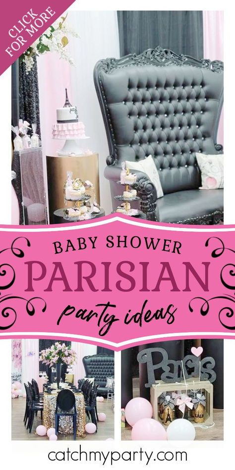 Take a look at this chic Paris-themed baby shower! The table settings are gorgeous! See more party ideas and share yours at CatchMyParty.com #catchmyparty #partyideas #paris #parisian #babyshower #girlbabyshower #parisianbabyshower Paris Baby Shower Theme Girl, Parisian Themed Baby Shower Ideas, Paris Themed Baby Shower Ideas, Paris Theme Centerpieces, Parisian Baby Showers, Ash Baby, Baby Shower Party Planning, Paris Baby Shower, Parisian Party