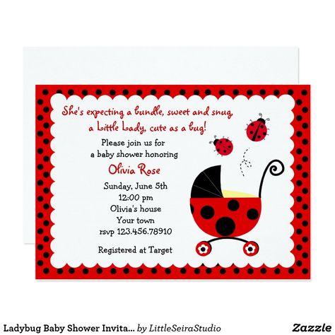 Ladybug Baby Shower Theme, Ladybug Party Invitations, Bug Baby Shower, Ladybug Invitations, Ladybug Baby Shower, Ladybug Baby, Baby Ladybug, Ladybug Theme, Invitations Template