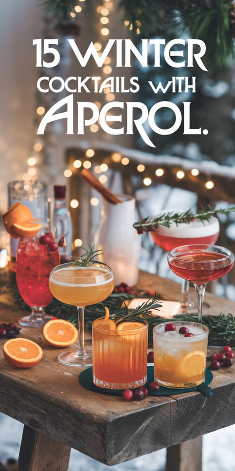 "Warm up your holidays with these 15 delightful Winter Cocktails featuring  Aperol! Discover cozy recipes perfect for your Christmas Cocktail Party,  including the classic Aperol Spritz Recipe and innovative variations like  Hot Aperol. Whether you're serving a Cocktail For A Crowd or looking for  unique Winter Cocktails Recipes, these drinks will elevate your festive  gatherings. Don't miss out on the Winter Aperol Spritz and other creative  ideas to pair with Deep Fried Turkey Recipes.!" Fancy Aperol Spritz, Christmas Aperol Cocktails, Aperol Champagne Cocktail, Aperol Spritz Christmas, Winter Aperol Spritz Recipe, Amaretto Holiday Cocktails, Aperol Christmas Cocktail, Aperol Recipe Cocktails, Winter Spritz Cocktail