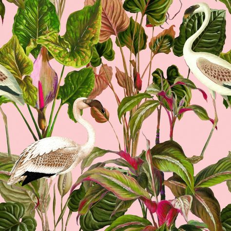 Beverly Hills Wallpaper, Palm Springs Wallpaper, Hills Wallpaper, Pink Flamingo Wallpaper, Flamingo Wallpaper, Mint Wallpaper, Mural Ideas, Mind The Gap, Wallpaper Direct