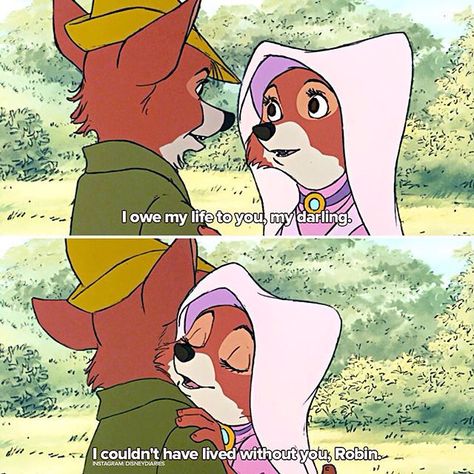 Robin Hood and Maid Marian (Robin Hood) (c) 1973 Walt Disney Animation Studios Robin Hood And Maid Marian, Robin Hood 1973, Los 70s, Disney Amor, Humor Disney, Robin Hood Disney, Maid Marian, The Hound, Disney Movie Quotes