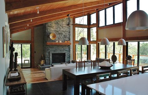 Modern Cabin Interior, Cabin Modern, Contemporary Cabin, Log Home Plans, Home Kits, Homes Luxury, High Ceilings, Modern Cabin, Cabin Design