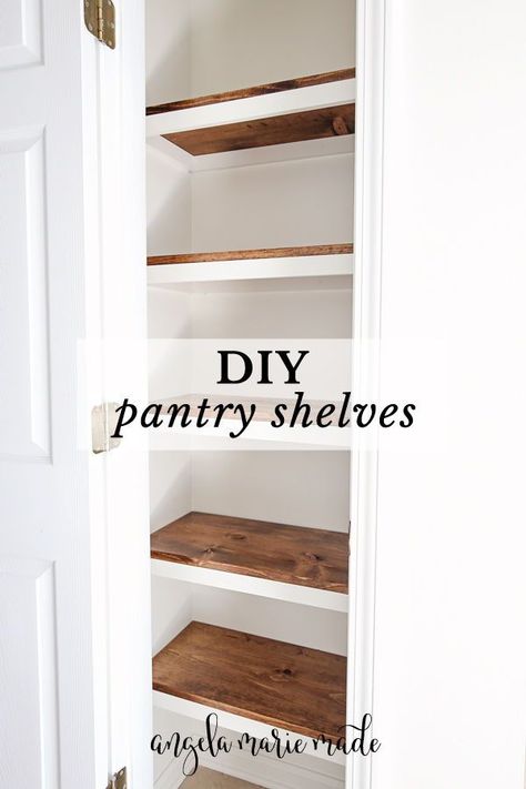 Wood Pantry Shelves, Dish Pantry, Small Pantry Closet, Diy Built In Shelves, Diy Pantry Shelves, Wood Pantry, Pantry Renovation, Pantry Closet Design, Open Pantry