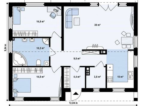 House Construction Plan, Interior Art, Two Bedroom, House Plans, Floor Plans, Art Deco, How To Plan