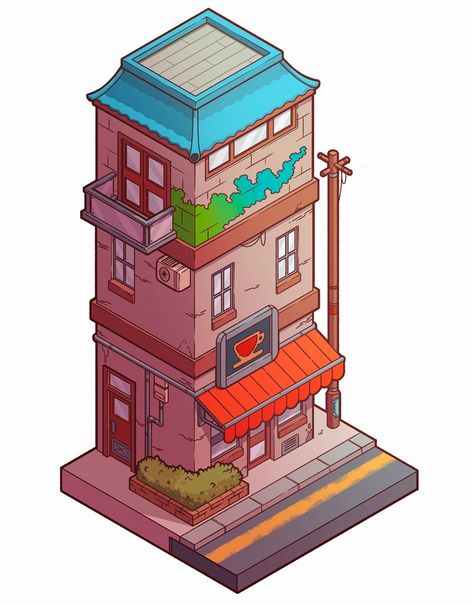 (2) Ko-fi.com - Your Ko-fi Isometric Beach, Isometric Town, Easy Procreate Art, Isometric Drawings, Isometric Game, Isometric Grid, Time For Coffee, 3d Reference, Japan House