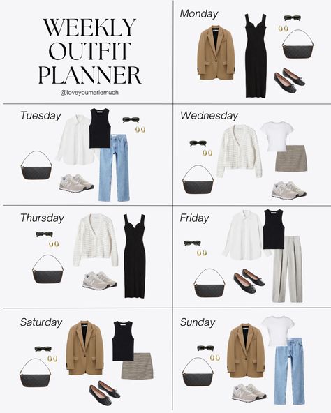 Capsule wardrobe. How to style. Weekly Outfit Planner. Outfit Ideas For The Week. Minimalist Wardrobe Capsule, Smart Casual Women Outfits, Capsule Wardrobe Casual, Capsule Wardrobe Women, Outfit Planner, Casual Work Outfits Women, Mode Tips, Fashion Capsule Wardrobe, Business Casual Outfits For Women