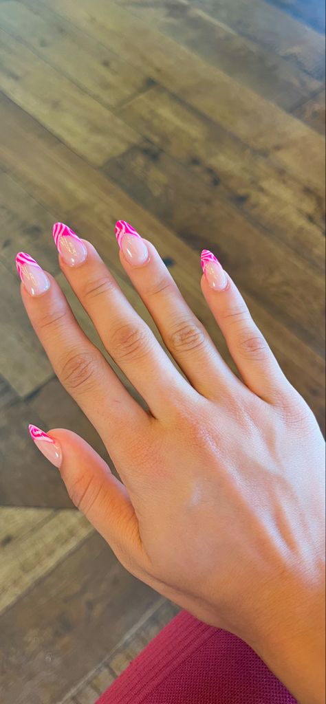 Hoco Nails 2023, Trendy Nails Ideas French Tip, Cute Simple Nails Almond Shape, Hoco Nails For Hot Pink Dress, Preppy Nails Short Easy, Pink Arclyc Nail Designs, Nail Designs With Tips, Colorful Prom Nails, Nails To Go With A Pink Dress