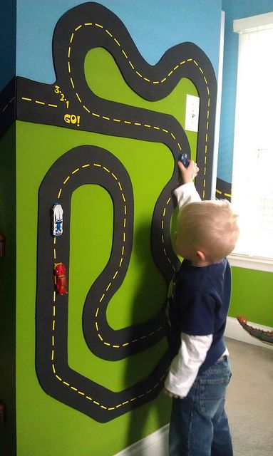 magnetic racetrack, so the cars stay on it! Via Squoodles https://secure.zeald.com/under5s/results.html?q=squoodles Transportation Room, Room Boys, Cars Room, Car Bedroom, Toddler Bedrooms, Boy Bedroom, Toy Rooms, Big Boy Room, Boys Bedrooms