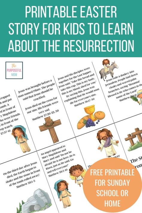 Easter Story For Kids Sunday School Free Printables, Easter Story For Kids Printable, Easter Programs For Church For Kids, Resurrection Activities, Easter Lessons For Kids, Bible Questions For Kids, Easter Story Activities, Easter Story For Kids, Easter Homeschool