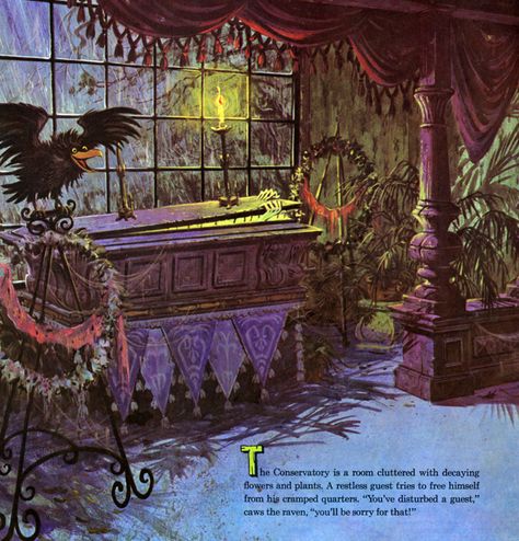 "The Story and Song from The Haunted Mansion" illustrated by Collin Campbell  (http://newlegendmike.blogspot.co.uk/2011/10/countdown-to-halloween-haunted-mansion.html) Phantom Manor, Haunted Mansion Disneyland, Disney Imagineering, The Haunted Mansion, Disney Rides, Disney Haunted Mansion, Retro Horror, Disney Concept Art, Parc D'attraction