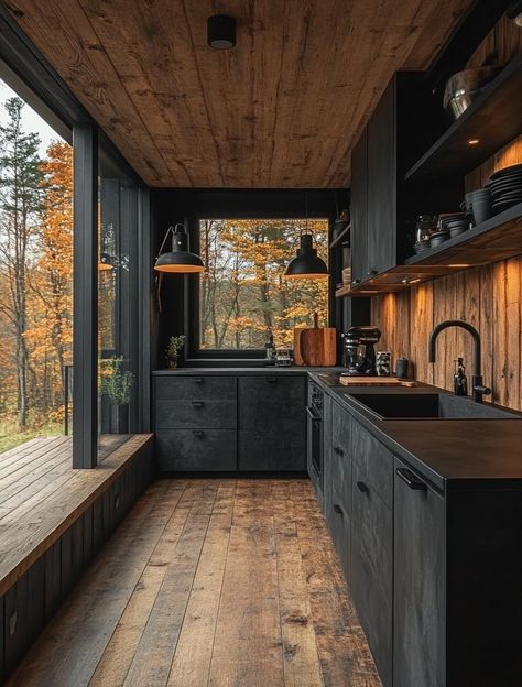 Timber Kitchen, Gothic Bedroom, Gothic Furniture, Modern Barn House, Cabin Kitchens, Unique House Design, Casa Container, Unique Houses, Tiny House Cabin