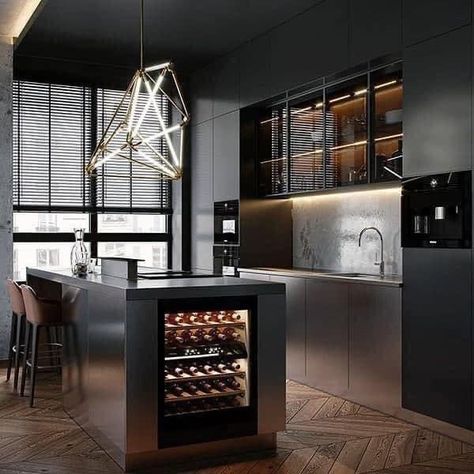 Loft Interior Design, Dark Kitchen, Modern Kitchen Interiors, Loft Interiors, Luxury Kitchen Design, Kitchen Room Design, Kitchen Inspiration Design, Kitchen Furniture Design, Kitchen Cabinet Design