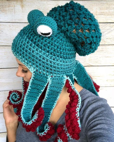 Kraken Costume, Octopus Hat Crochet, Crochet Octopus Hat, Fantasy Hats, Octopus Hat, Octopus Squid, Funky Hats, Seattle Kraken, Crochet Octopus