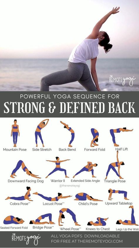 While flexibility is great for the spine, it is also important to build back strength for longterm protection and reduced back pain. Grab our free yoga pdf. #backpain Yoga Back Exercises, Yoga For Strong Back, Yoga For Hips And Lower Back, Back Strength, Strength Yoga, Yoga Flows, Yoga For Back Pain, Sup Yoga, Yoga Positions