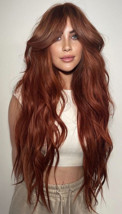 Red Extensions Hair, Long Copper Hair, Cowboy Copper, Red Hair Inspo, Ginger Hair Color, Hair Color Auburn, Copper Hair Color, Long Red Hair, Peinados Fáciles Para Cabello Corto