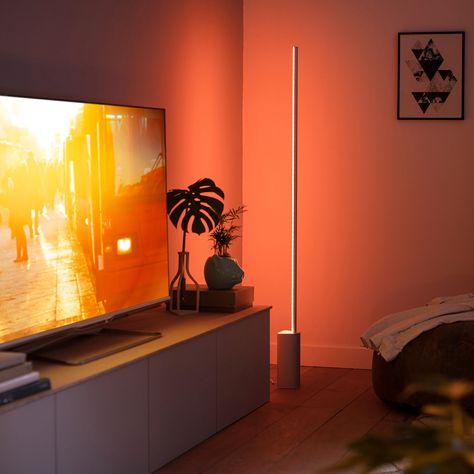 Phillips Hue, Philips Hue Lights, Hue Lights, Silver Floor Lamp, Led Floor, Philips Hue, Cool Floor Lamps, Hue Philips, Led Floor Lamp