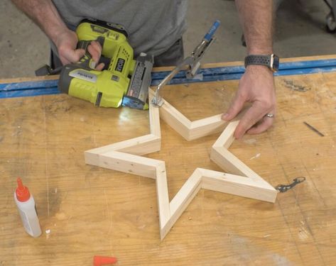 DIY Wooden Star | Free Plans | Rogue Engineer Diy Christmas Decorations 2x4, How To Make Wood Stars, Wooden Sleds Christmas Decor Diy, Dollar Tree Wooden Star Diy, How To Make A Wooden Star, Wooden Stars Diy How To Make, Wooden Christmas Stars Diy Wood, Diy Wood Star Tree Topper, Wooden Diy Christmas Decor