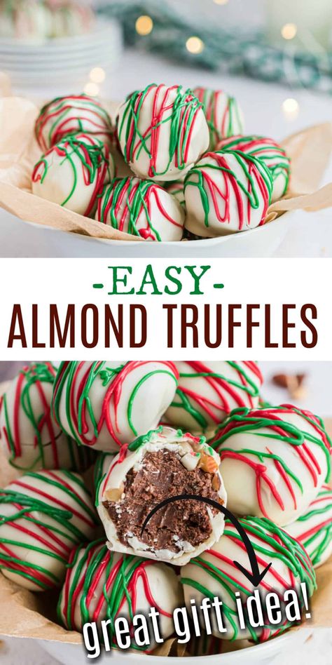 Sweet and nutty homemade truffles are as easy as can be with this Chocolate Almond Truffle recipe! Learn how to make truffles at home and impress everyone with these delicious candies. How To Make Truffles, Christmas Dessert Cookies, Almond Truffles, Truffle Recipe Christmas, Holiday Truffles, Easy Truffles, Making Candy, Christmas Truffles, Homemade Truffles