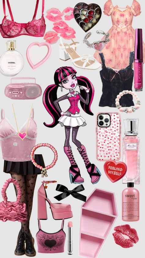 Draculaura #monsterhigh Draculaura Aesthetic Outfit, Draculaura Makeup, Pink Grunge Aesthetic, Emo Outfits For Girls, Monster High Halloween Costumes, Pink Alt, Draculaura Aesthetic, Monster High Halloween, Halloween Makeup Clown