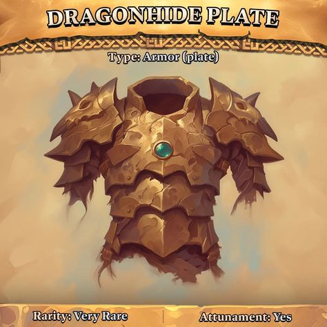 🔸Dragonhide Plate🔸 Dnd Plate Armor, Dnd Armor Homebrew, Loot Tavern, Dnd Homebrew Items, Homebrew Items, Plate Armor, Dnd Magic, Dnd Homebrew, Armor Plate