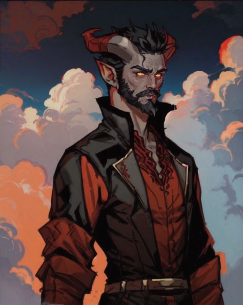 Tiefling Ranger Dnd Male, Old Tiefling Male, Teifling Male Character Art, Tiefling Fighter Male, Tiefling Rogue Male, Black Tiefling Male, Male Tiefling Character Design, Old Tiefling, Tiefling Male Art