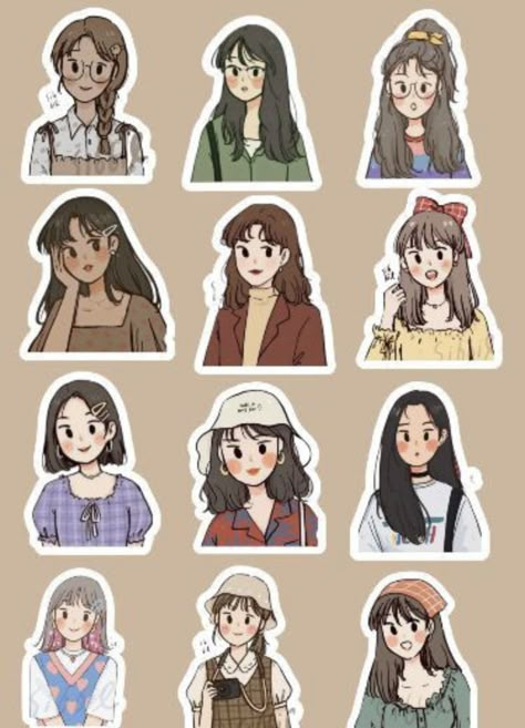 Girls Stickers For Journal, Print Stickers Free Printable, Aesthetic Girl Stickers, Kawaii Girl Stickers, Girl Stickers Printable, Kawaii Stickers Aesthetic, Cute Girl Sticker, Vintage Aesthetic Stickers Printables, Vintage Aesthetic Stickers