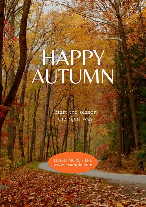 Happy autumn poster template, editable text and design | premium image by rawpixel.com / Baifern Autumn Poster, Happy Autumn, Aesthetic Things, Tree Forest, Happy Fall, Business Outfits, Poster Template, Free Design Resources, Design Resources