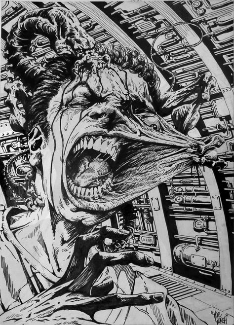 Alien face ripper by " The Gurch " . Featured in the classic horror comic " GORE SHRIEK " . Alien Face, Cosmic Horror, Dark Art Drawings, Gothic Anime, Scary Art, Horror Comics, Monster Design, Face Off, Fun Comics