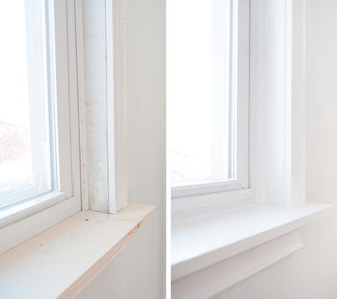 One Sill Down. | Yellow Brick Home Trim Under Window Sill, Wide Window Sill, Plywood Window Sill, Thick Window Sill, Window Sill Ideas, Walnut Window Sill, Raw Wood Window Sill, Marble Window Sill, Wooden Window Sill