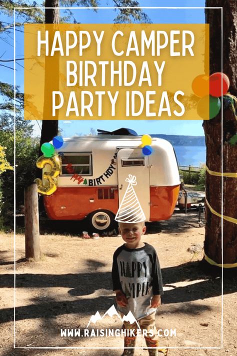 Planning an outdoorsy themed birthday party? Check out these 2 themes - Bear First Birthday Party and Happy Camper Birthday! #bearbirthday #happycamperbirthday #diybirthdaypartydecorations #firstbirthday #bearfirstbirthday #onehappycamper Camper Birthday Party Ideas, Bear First Birthday Party, Camper Birthday Party, Happy Camper Party, Happy Camper Birthday Party, Outdoorsy Kids, One Happy Camper, Twin Birthday Parties, Camping Birthday Party