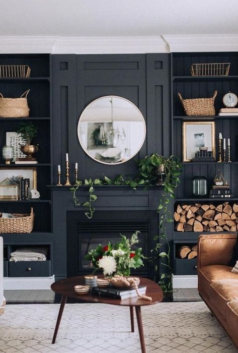 Dark Family Room, Farmhouse Living Room Makeover, Decor After Christmas, Dark Paint Colors, More Friends, Farmhouse Living Room, Style Dark, Living Room Decor Ideas, Inside Design