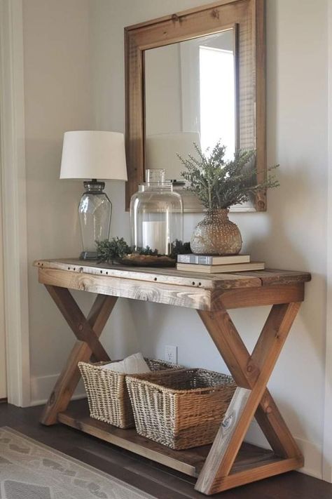 Farmhouse Entryway Table, Rustic Entryway Table, Entryway Table Decor Ideas, Entry Table Decor, Rustic Console Tables, Rustic Entryway, Entryway Table Decor, Table Decor Ideas, Hal Decor