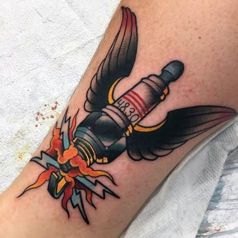 Sparkplug Tattoo, Spark Plug Tattoo, Spark Tattoo, Plug Tattoo, Piston Tattoo, Collar Bone Tattoo For Men, Hot Rod Tattoo, Herren Hand Tattoos, Mechanic Tattoo