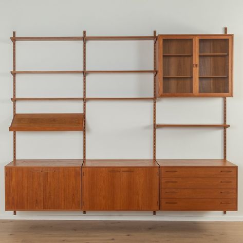 Listed on VNTG.com: 1960s Wall unit by Kai Kristiansen | #vntg #vintage Wall Shelf With Drawer, Wall Storage Unit, Kai Kristiansen, Teak Wall, Shelf Lighting, Floating Wall Shelves, Drawer Shelves, Floating Wall, Wall Systems