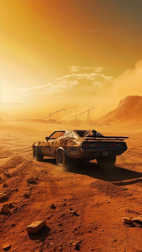 Mad Max Illustration, Madmax Aesthetic, Mad Max Wallpaper, Mad Max Fury Road Cars, Mad Max Aesthetic, Black Mustang Gt, Mad Max Cars, Cats In Ancient Egypt, Apocalypse Landscape