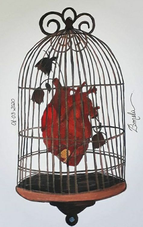 Caged Aesthetic, Cage Aesthetic, Heart In A Cage, Rich Library, Cage Art, Anatomical Heart Art, Chicano Drawings, Vintage Bird Cage, Bird Cages