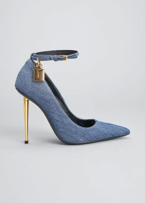 Tom Ford Heels, Cool Heels, Denim Pumps, Tom Ford Shoes, Canadian Tuxedo, Denim Heels, Cute Shoes Heels, Heels Outfits, Pumps Heels Stilettos