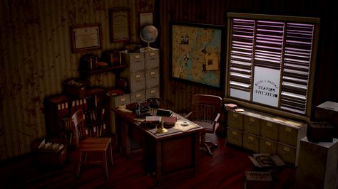 gabriele-maiocco-asset-beauty Noir Detective Office, Detective Office, Noir Detective, Witness For The Prosecution, Detective Aesthetic, Old Office, Career Fields, Home Library Design, Isometric Art