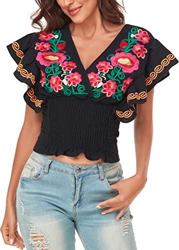 Mexican Peasant Blouse, Mexican Lace, Boho Store, Lace Sleeve Blouse, Pretty Embroidery, Awesome Outfits, Off Shoulder Shirt, Lotus Leaf, Boho Shirts