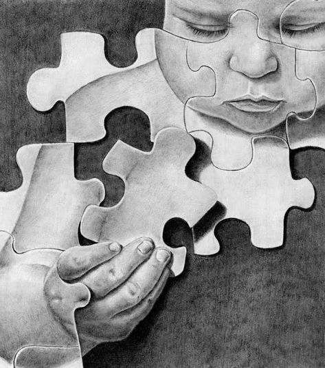 Awesome puzzle baby drawing Mind Blowing, The Gallery, Jigsaw Puzzle, Pencil Drawings, Pencil, Black And White, Drawings, White, Black