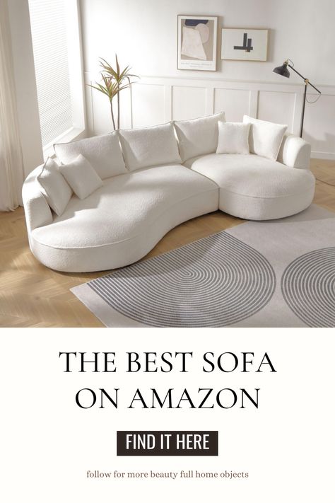 I am in love with this bean shaped sofa! It’s so sexy and modern + would instantly transform your living space with the epitome of modern luxury!
Explore the best sofa on Amazon, meticulously curated for style and coziness. Dive into a world of chic design and unparalleled relaxation. 
Upgrade your home effortlessly—click to shop the perfect sofa that combines aesthetics + comfort.
#AmazonFinds #Amazonhome #HomeDecor #SofaGoals Boucle Couch, Modern Curved Sofa, Beige Sofas, Beige Home, Couch With Chaise, Shaped Sofa, Perfect Sofa, Curved Sofa, Modern Sectional