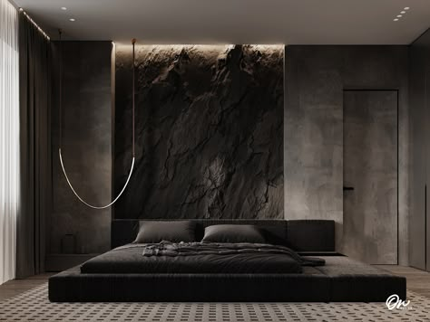 Apartment at Moscow, Russia on Behance Dark Modern Bedroom, Dark Interior Design, Black Bedroom Design, Master Design, Dark Bedroom, Luxury Bedroom Design, Luxury Bedroom Master, Room Deco, Dark Interiors