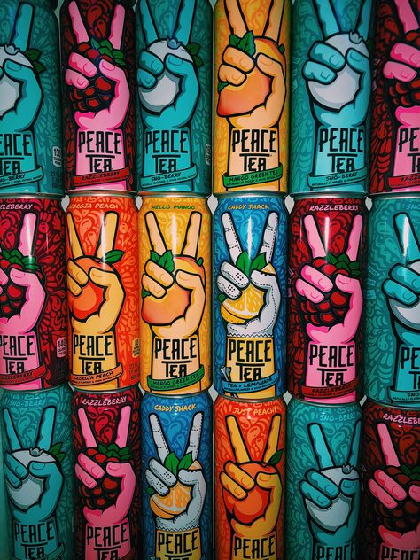 Peace Tea Can Crafts, Peace Tea Aesthetic, Tea Aesthetic Wallpaper, Peace Tea, Mango Green Tea, Beer Packaging Design, Tea Aesthetic, Berry Tea, Wall Aesthetic