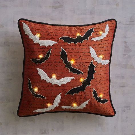 Pier 1 Imports Halloween Bats LED Light-Up Pillow Happy Halloweenie, Silver Pumpkins, Mermaid Pillow, Creepy Halloween Decorations, Halloween Village, Halloween Pillows, Halloween Banner, Halloween Items, Pier One