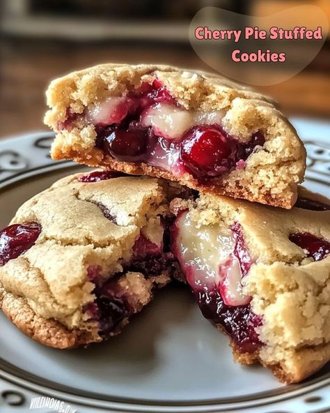 Recipes by Clare Cherry Pie Stuffed Cookies, Sweet Cherry Pie Filling, Soft Chewy Cookies, Sweet Cherry Pie, Stuffed Cookies, Chewy Cookies, Cherry Pie Filling, Soft Cookie, Sweet Cherries