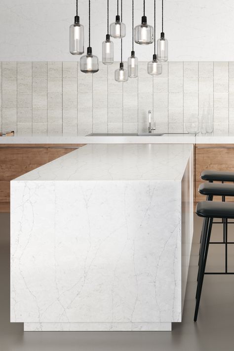 Silestone Pearl Jasmine is a white Quartz with grey veining running through, it takes it's inspiration from fine Italian marbles like Statuario. Stone System of London would be happy to template and install your ideal worktops. Photo Credit: Cosentino Pearl Jasmine Silestone, White Quartz With Grey Veining, Silestone Pearl Jasmine, Silestone Kitchen Countertops, 1930s Renovation, Silestone Kitchen, Silestone Countertops, Kitchen 2021, Open Plan Kitchen Dining Living