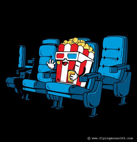 Movie Time by Flying Mouse Satirical Illustrations, Funny Illustrations, Wallpaper Illustration, Happy Food, Movie Time, Funny Illustration, Show Time, Cute Illustrations, About Time Movie