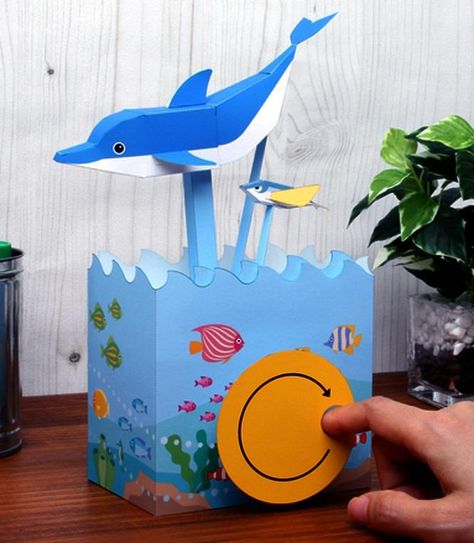 PAPERMAU: Dolphin & Flying Fish Chase Automata Paper Model - by Keisuke Saka Banana Crafts, Dolphin Craft, Kids Net, Kinetic Toys, Fish Model, Paper Pop, Flying Fish, Origami Design, Kinetic Sculpture