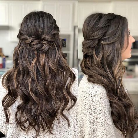 Easy Prom Hairstyles, Bridesmaid Hair Inspo, Wedding Hair Brunette, Bridal Hair Half Up, Wedding Hair Half, Bridesmaid Hair Long, Simple Prom Hair, Bridesmaid Hairstyles Half Up Half Down, Long Hair Wedding Styles