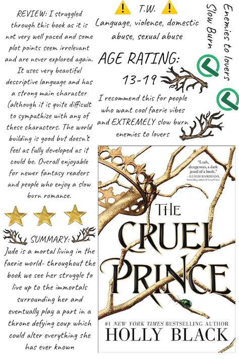 The Cruel Prince- Review Reading Journal, Book Review, Prince, Reading, Books